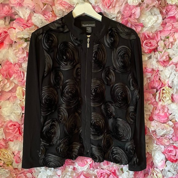 Frank Lyman Floral Applique Bomber Sz 14 - Picture 1 of 4